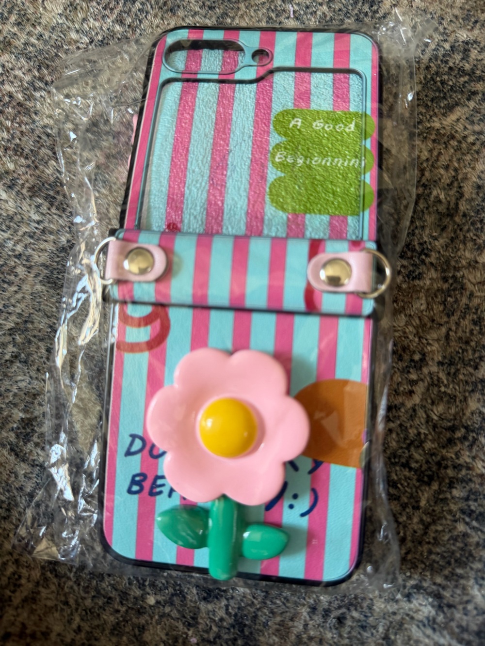 Fun Floral Stripe Z Flip 6 Phone Case w/ Strap